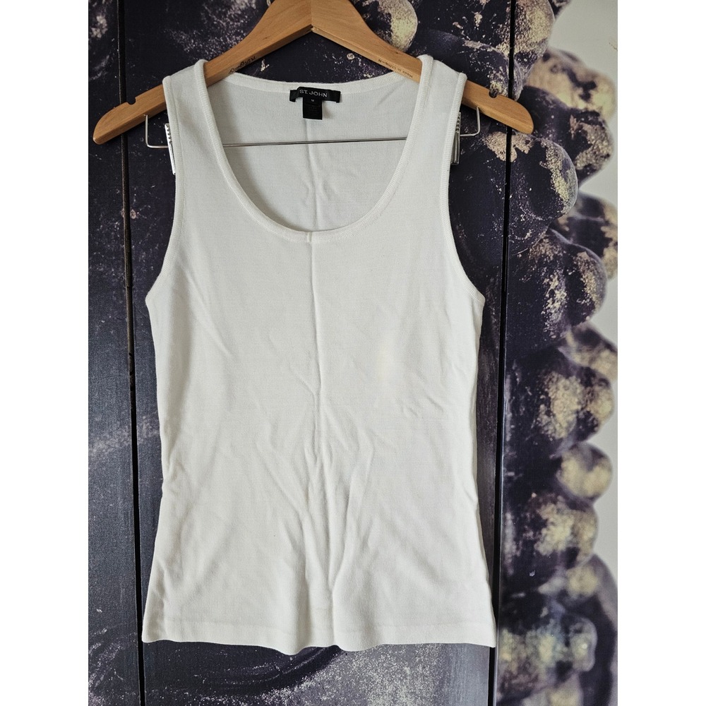 St. John White Viscose Knit Tank Top Scoop Neck Sleeveless Size M